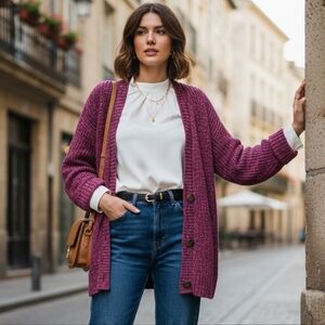 Reitmans Burgundy Cardigan Size L Cotton Blend Cozy Sweater